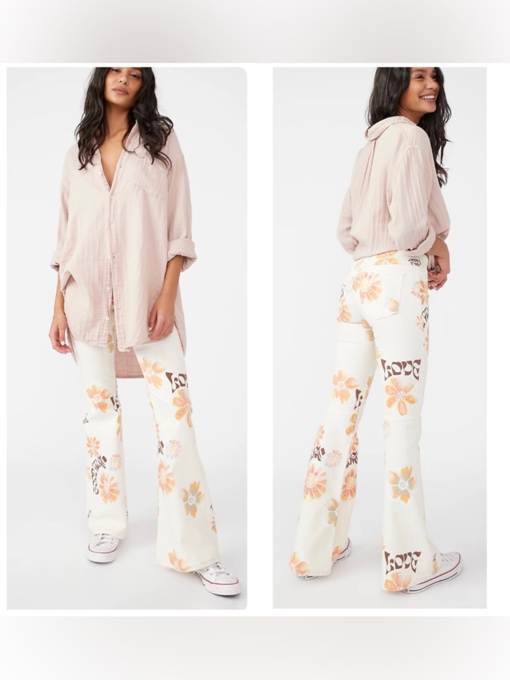 We The Free Penny Pull-On Floral Printed Flare Jeans in Good Vibes Combo Boho 29